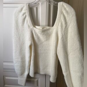 H&M l Puff sleeve square neck white sweater small
